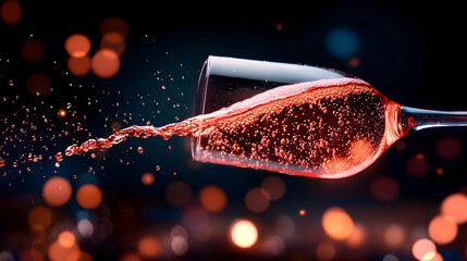 An elegant sparkling drink splashing from a stylish glass against a vibrant background.