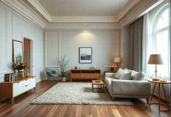 Fototapeta premium Cozy bedroom interior with modern furniture and soothing color palette