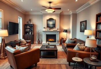 Cozy living room interior with warm lighting