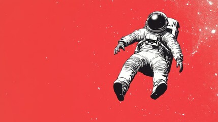 Fototapeta premium Astronaut floating in space against a reddish colored background