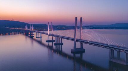 Obraz premium Aerial view of the New Tappan Zee Bridge, spanning Hudson River ai generative