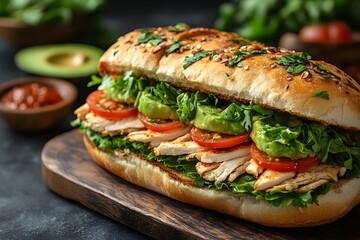 Fresh Grilled Chicken Sandwich with Avocado and Tomato for Gourmet Dining