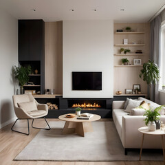 Fototapeta premium Modern Minimalist Living Room: Cozy & Warm