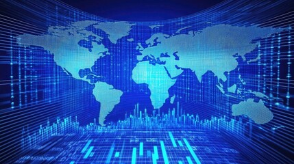 Fototapeta premium A digital screen with international currencies and upward-trending stock graphs, representing global business expansion