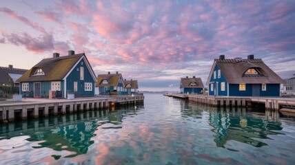 Fototapeta premium River - side Cottages in Morning Glow