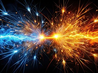 Dynamic Arc of Sparks, Flying Electrical Energy, Abstract Light Trails, Dark Background Stock Photo