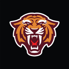 Head of an angry aggressive tiger mascot. vector illustration on black background