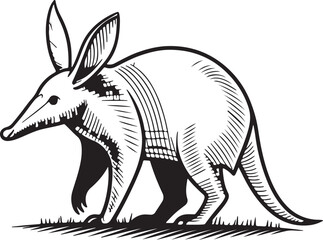 Aardvark Illustration: A detailed line art illustration of an aardvark, showcasing its unique features like its long snout, large ears, and powerful claws.