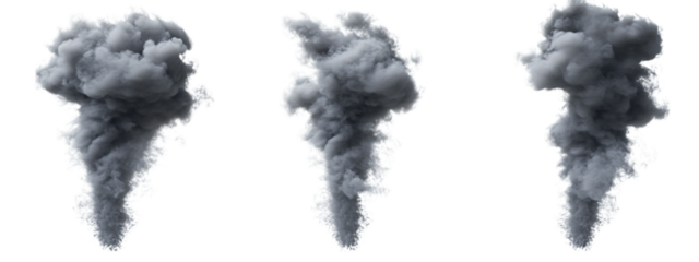 Three columns of smoke against black background in dynamic composition