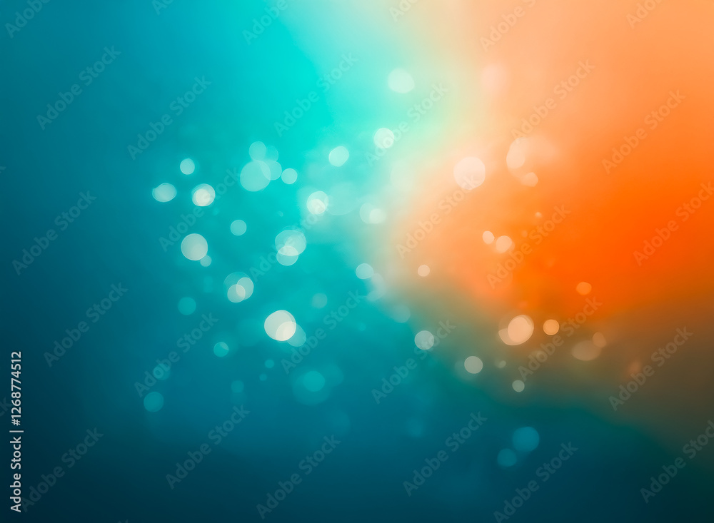 Wall mural abstract background with blurred blue and orange colors with bokeh lights in foreground, creating a 