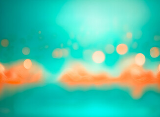 Soft teal and orange abstract background with blurred bokeh lights creates a dreamy and vibrant backdrop. The out-of-focus effect adds a gentle and ethereal touch.