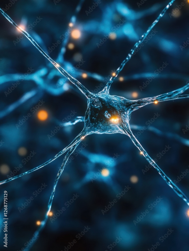 Leinwandbilder Neurons interconnected in a vibrant neural network showcasing electrical signals. Generative AI