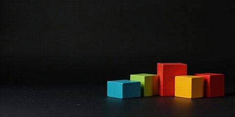 Colorful Wooden Blocks Arranged in an Ascending Pattern on a Dark Surface