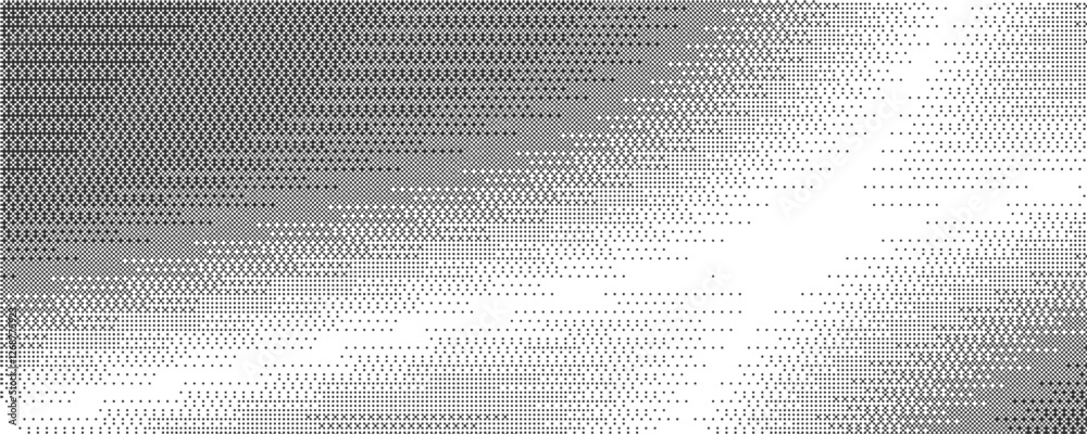 Poster Bitmap pattern with pixel texture. Dotted gradient. Retro vector gradation of computer game bg. Abstract geometric halftone effect. Digital speckle dither wallpaper