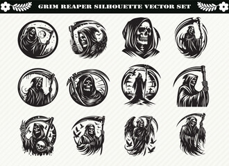 Grim reaper Silhouette Vector Set