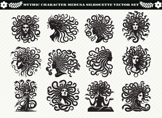 Mythic Character Medusa Silhouette Vector Set