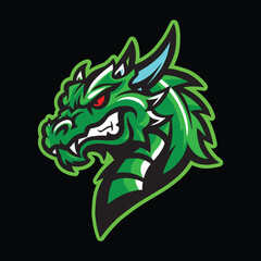 Head of an angry aggressive dragon mascot. vector illustration on black background