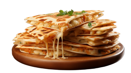 Melted Cheese Quesadillas Spicy Mexican Recipe, Warm Flaky Meal for Lunch, isolated on transparent background.