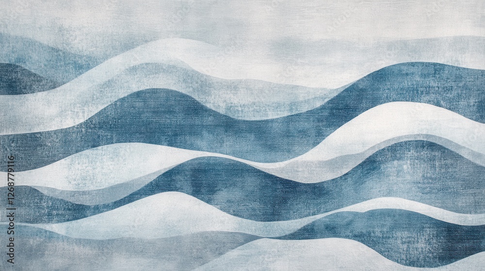 Poster Soft flowing waves displayed in elegant pencil strokes create a serene atmosphere with a calming blue palette