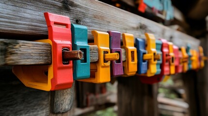 Colorful Wooden Clothespins on a Rustic Line Displaying Vibrant Hues and Texture