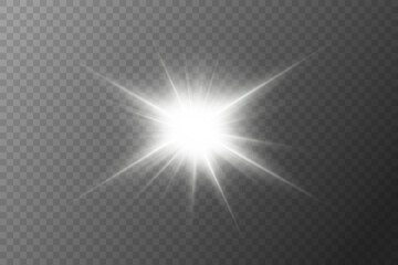 White rays of light, a flash of a bright star. On a transparent background.