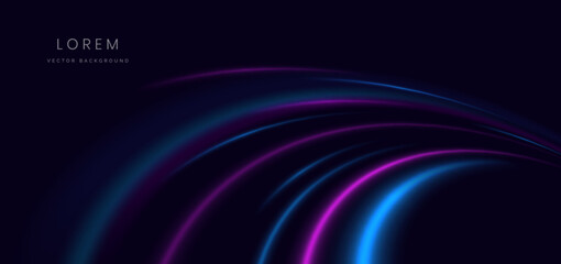 Abstract futuristic blue and pink curve light ray on dark blue background.