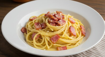 Classic Spaghetti Carbonara Dish with Bacon and Parmesan Cheese