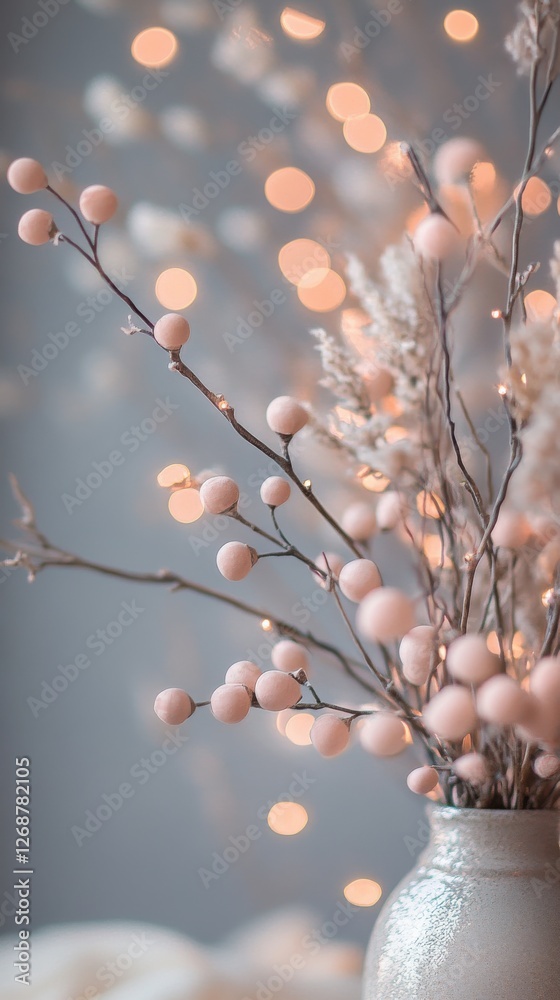 Aufkleber pastel blush pink bokeh with delicate branches and soft floral elements in a cozy setting