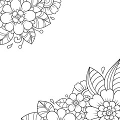 Frame in eastern tradition. Stylized with henna tattoos decorative pattern for decorating covers for book, notebook, casket, magazine, postcard and folder. Flower border in mehndi style.