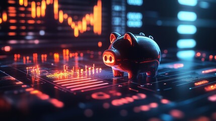 Strategies for effective savings showcased through a creative display of a piggy bank and digital financial data