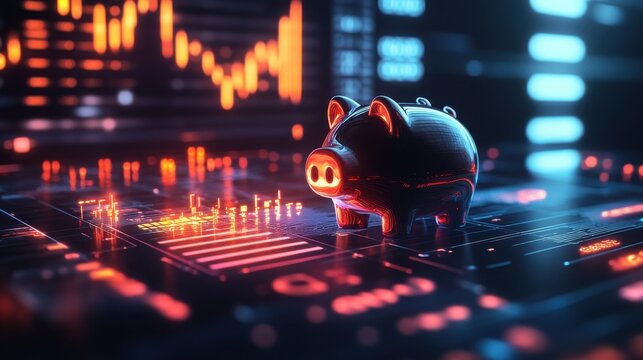 Strategies for effective savings showcased through a creative display of a piggy bank and digital financial data