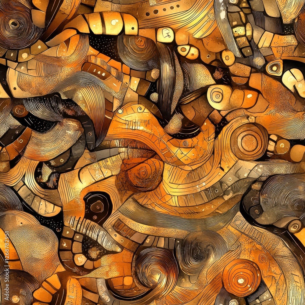 Poster Vibrant doodle art design featuring whimsical abstract patterns in warm color tones
