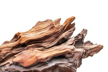 Pile of wood chips isolated on white background. Top view.