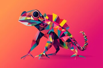 Fototapeta premium Geometric polygonal design of a vibrant colored chameleon illustration