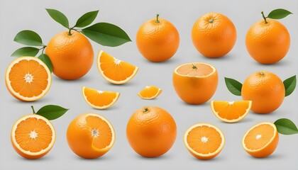 Orange fruit set isolated on white background
