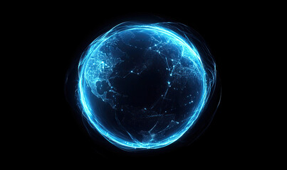 Obraz premium Glowing Blue Digital Earth Network Connections Global Communication Data Visualization