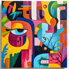 Naklejka premium image of a mural painting on canvas in vibrant tropic