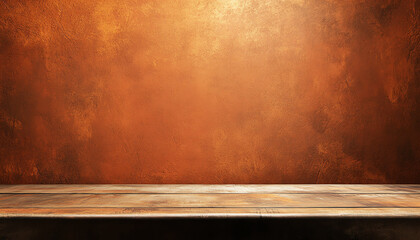 An empty wooden table against a textured brown background, ideal for product display or interior design inspiration.