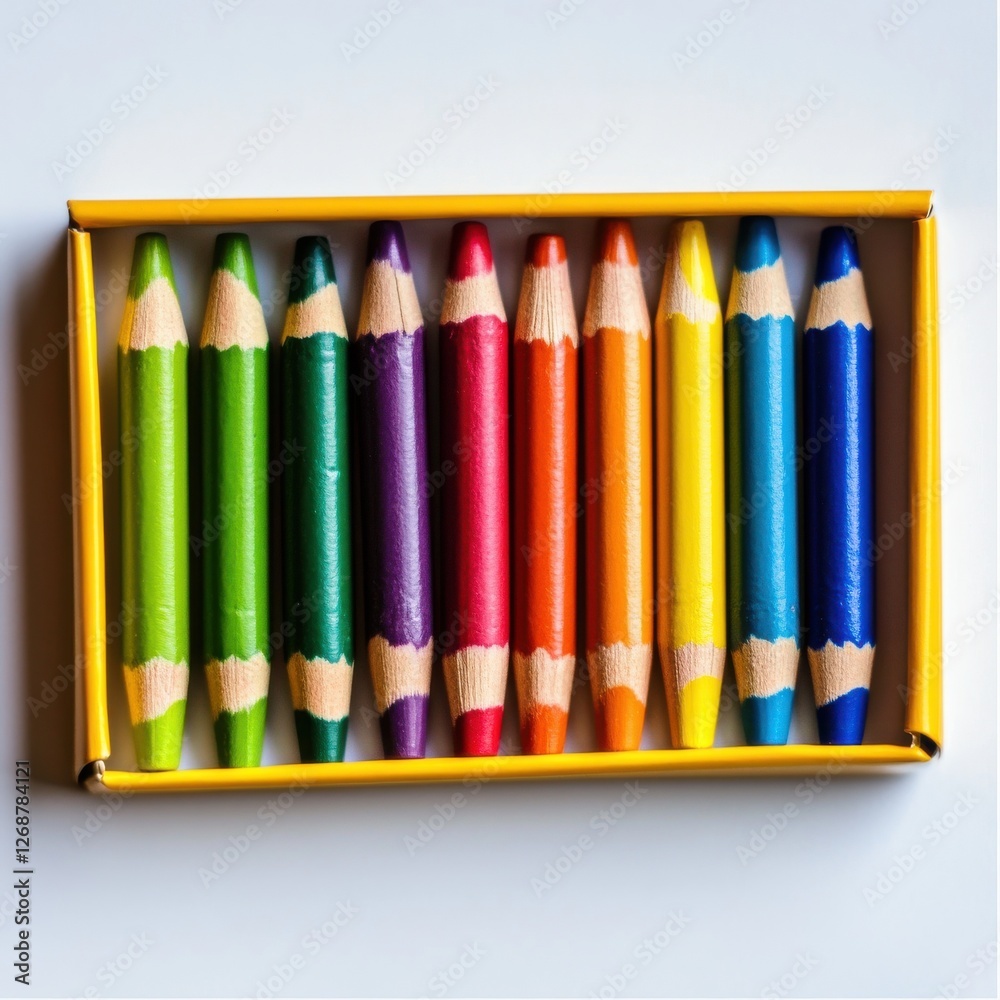Aufkleber Colorful collection of crayons arranged neatly in a small box ready for creative projects