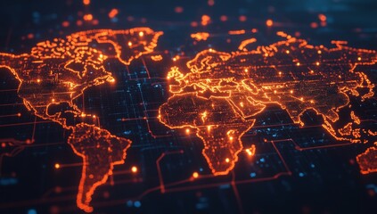 Global network map glowing, digital background, data visualization, internet