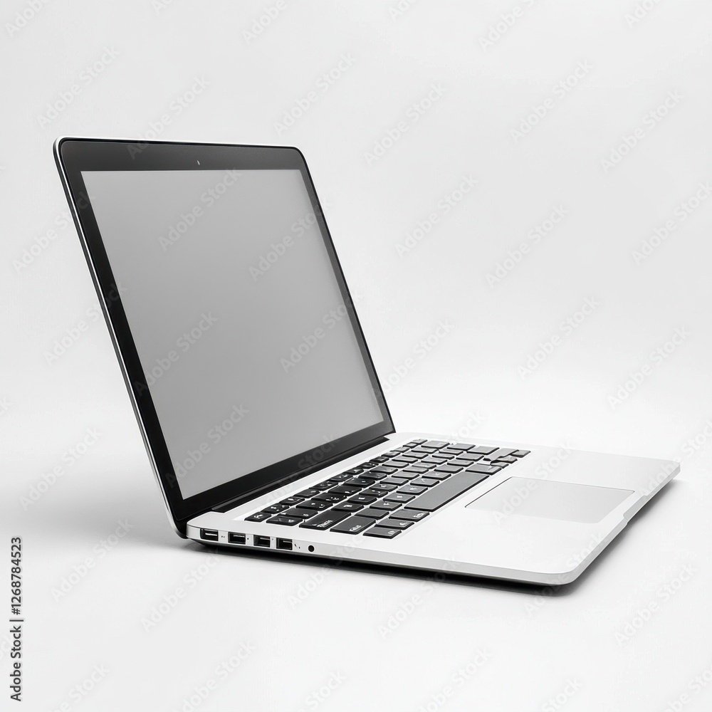 Poster sleek silver laptop displayed on a neutral surface showcasing its modern design and elegant features