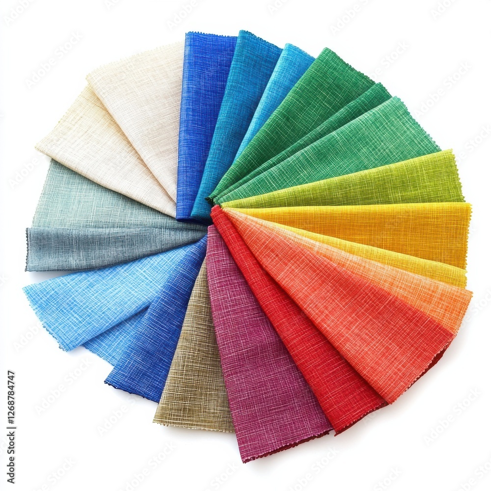 Poster Colorful fabric swatches fanned out displaying a vibrant array of textures and hues for design inspiration