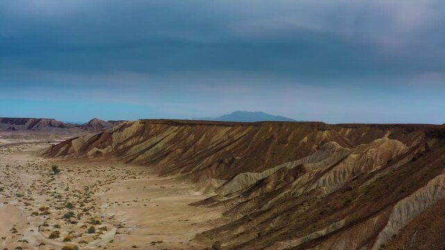 Aerial view of rugged desert terrain with unique rock formations in Hingol Balochistan National Park