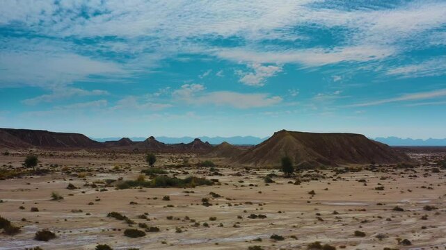 Aerial view of rugged desert terrain with unique rock formations in Hingol Balochistan National Park