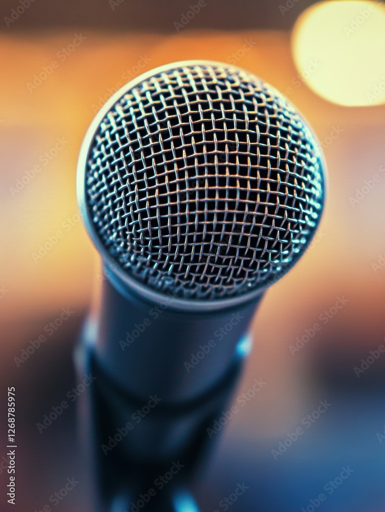 Aufkleber close up view of a microphone ready for use in a performance or recording session. generative ai