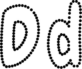 Vector of uppercase and lowercase letter D in dashed line style. Ideal for kids tracing worksheets, coloring pages, and educational materials.