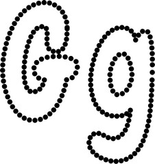 Vector of uppercase and lowercase letter G in dashed line style. Ideal for kids tracing worksheets, coloring pages, and educational materials.