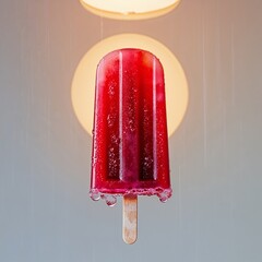 Summer's Sweet Escape: A Vibrant Red Popsicle with a Creamy Center, Melting Delightfully on a Bed of Crushed Ice.
