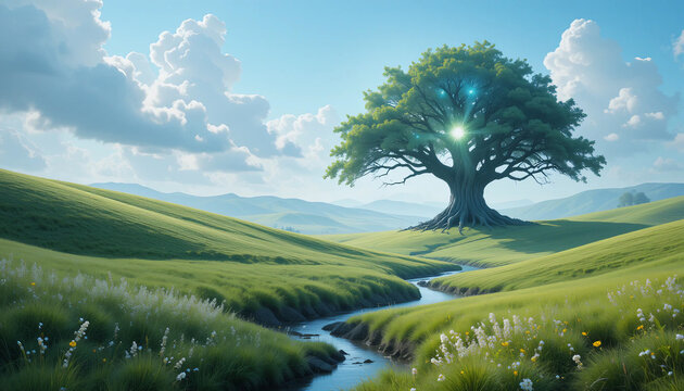 Fairyland Paradise with a Glowing Mystical Tree