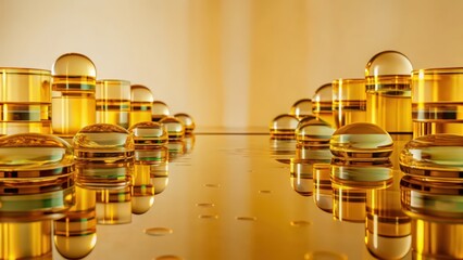 Abstract Golden Spheres and Cylinders Reflection